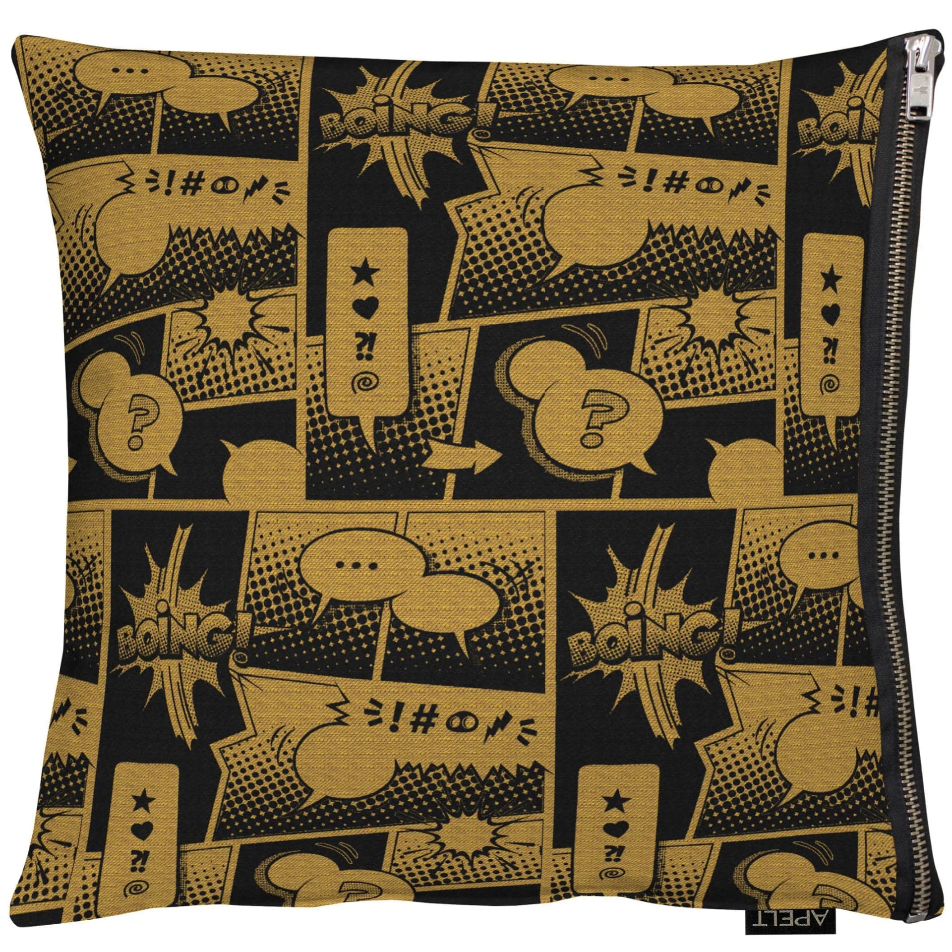 APELT Dekokissen Comic Schwarz Kupferfarben Polyester