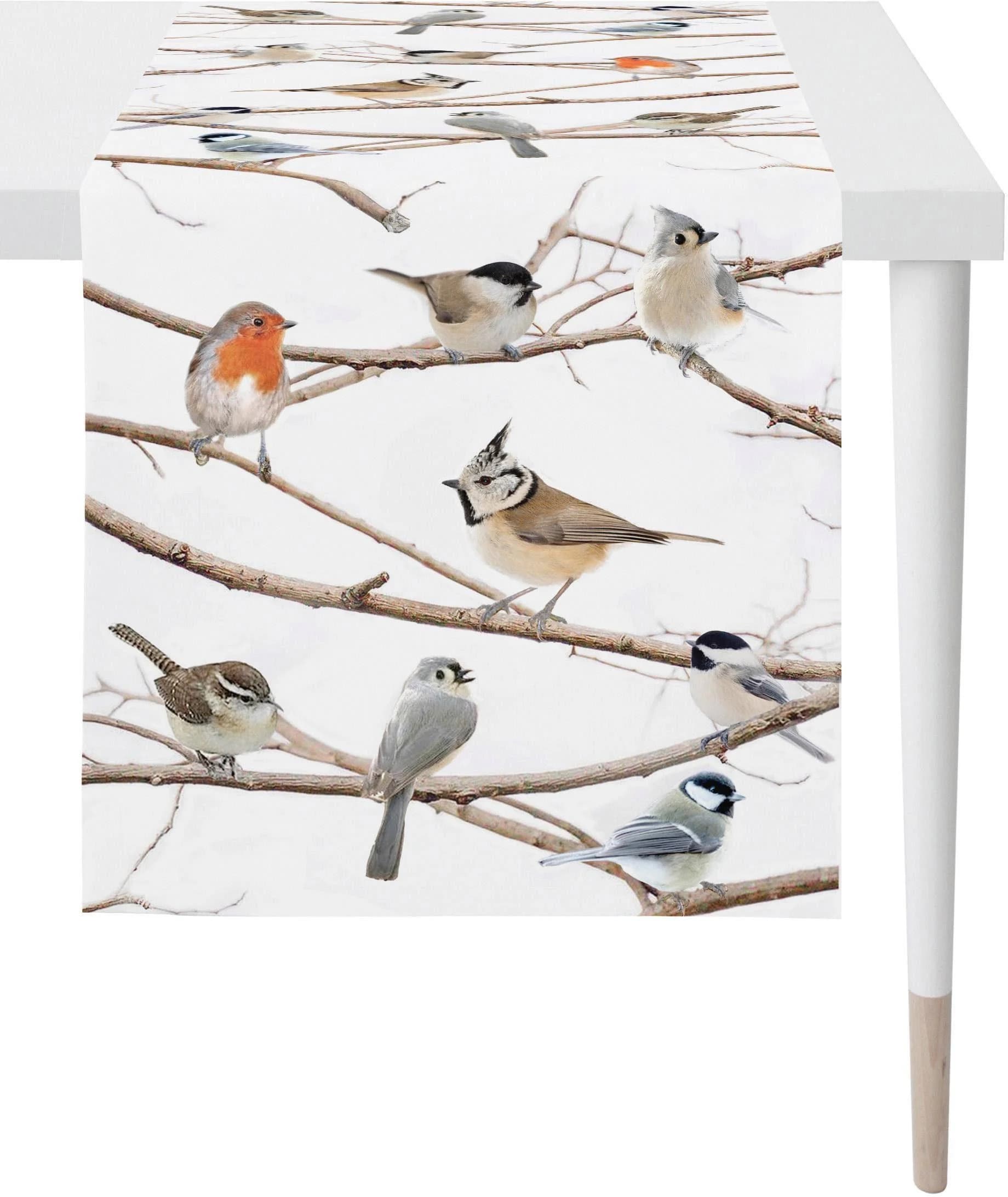 APELT Tischläufer Winterwelt Baumwolle Vögel Blumen