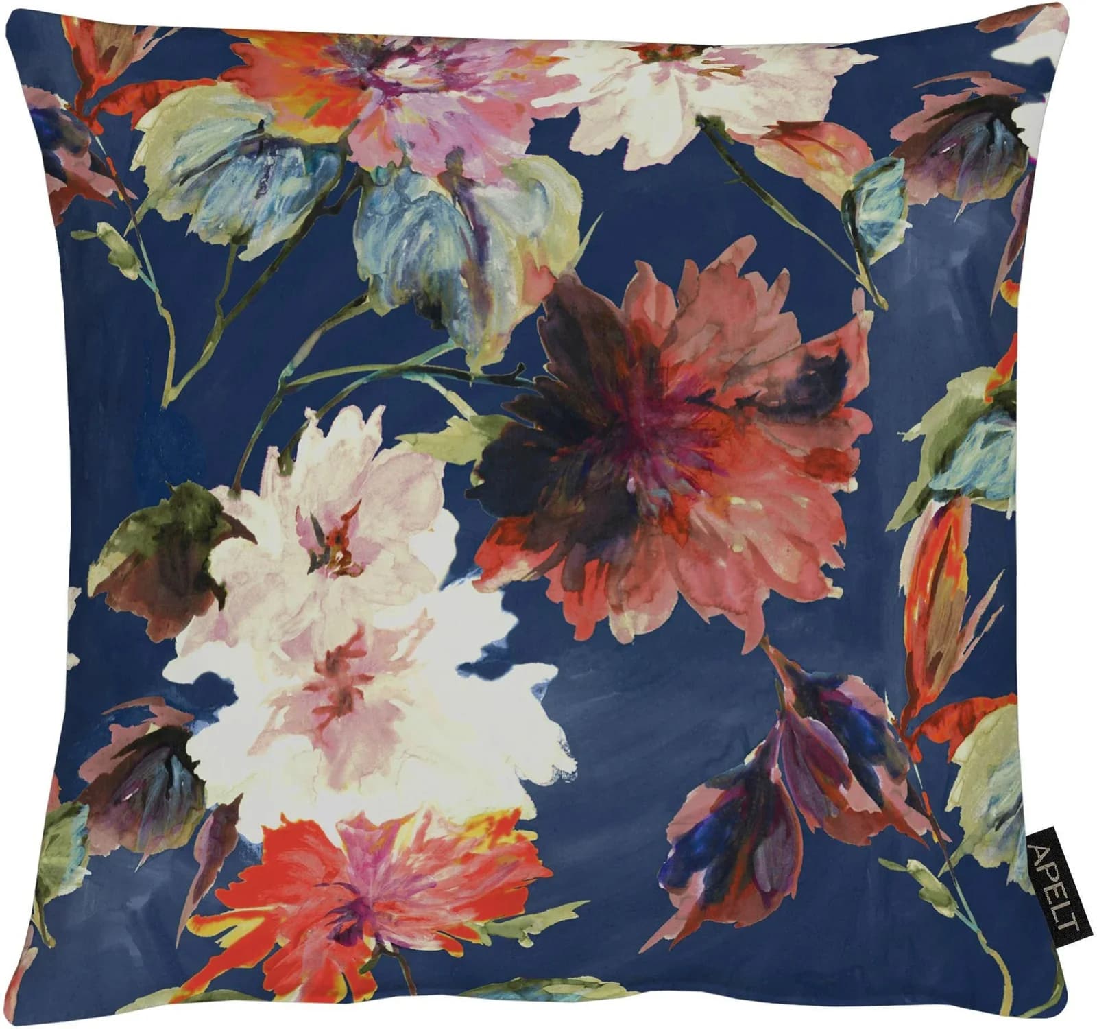 Apelt Kissenhülle 40x40 cm Baumwolle Blau Bunt Herbstblumen