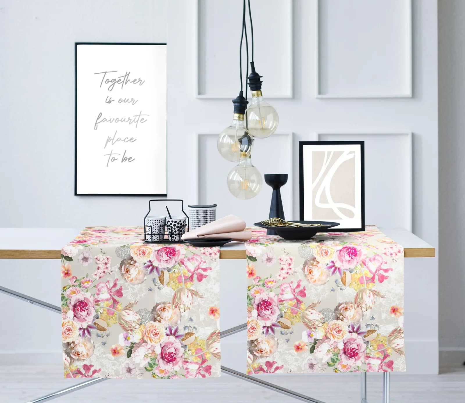 APELT Tischläufer 5451 Rosa Blumenmotiv