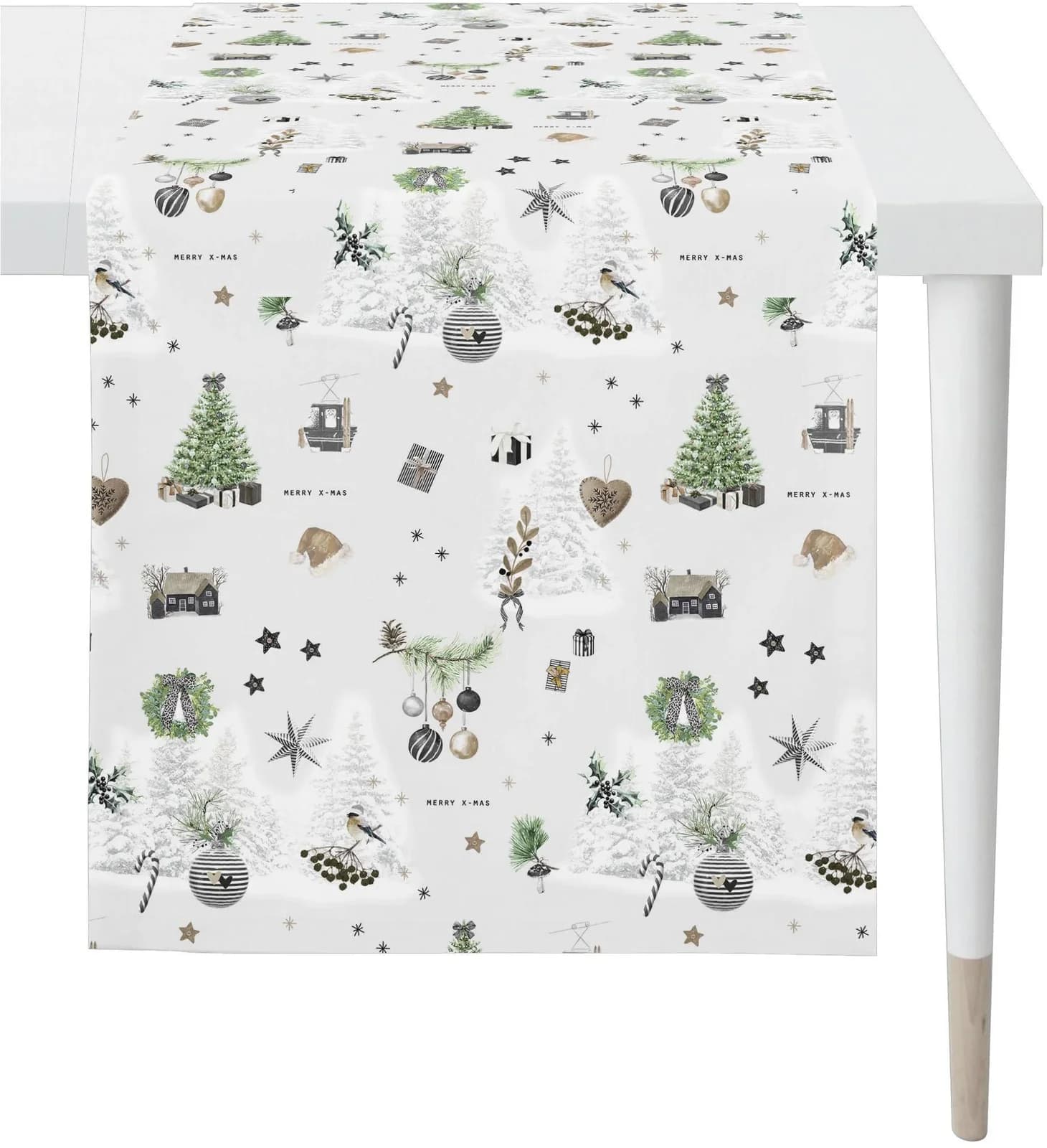 APELT Tischläufer 3710 Grün/Weiß Winterwelt-Motiv
