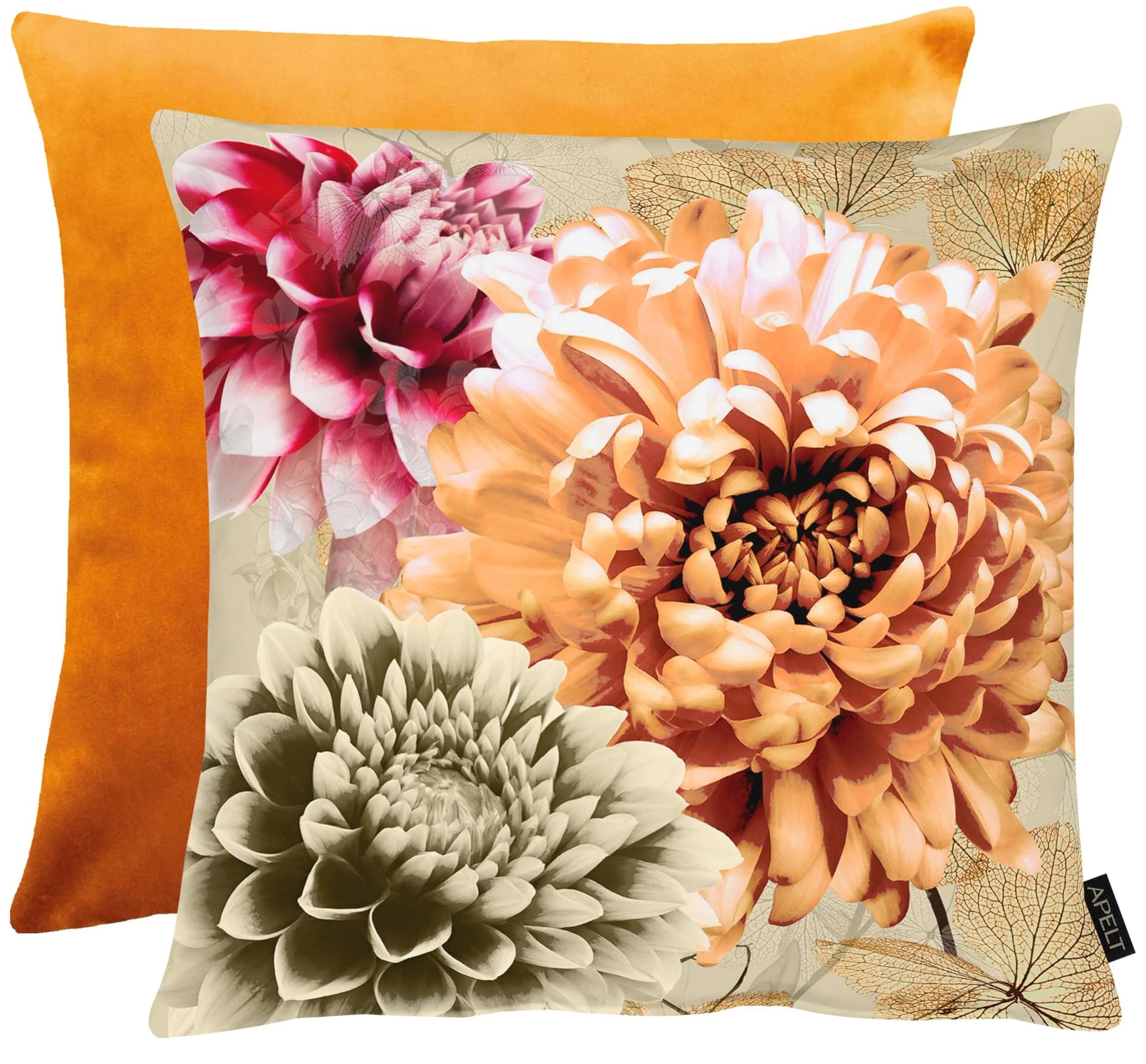 Dekokissen APELT Dahlia Orange Beige Rosa Geblümt Polyester