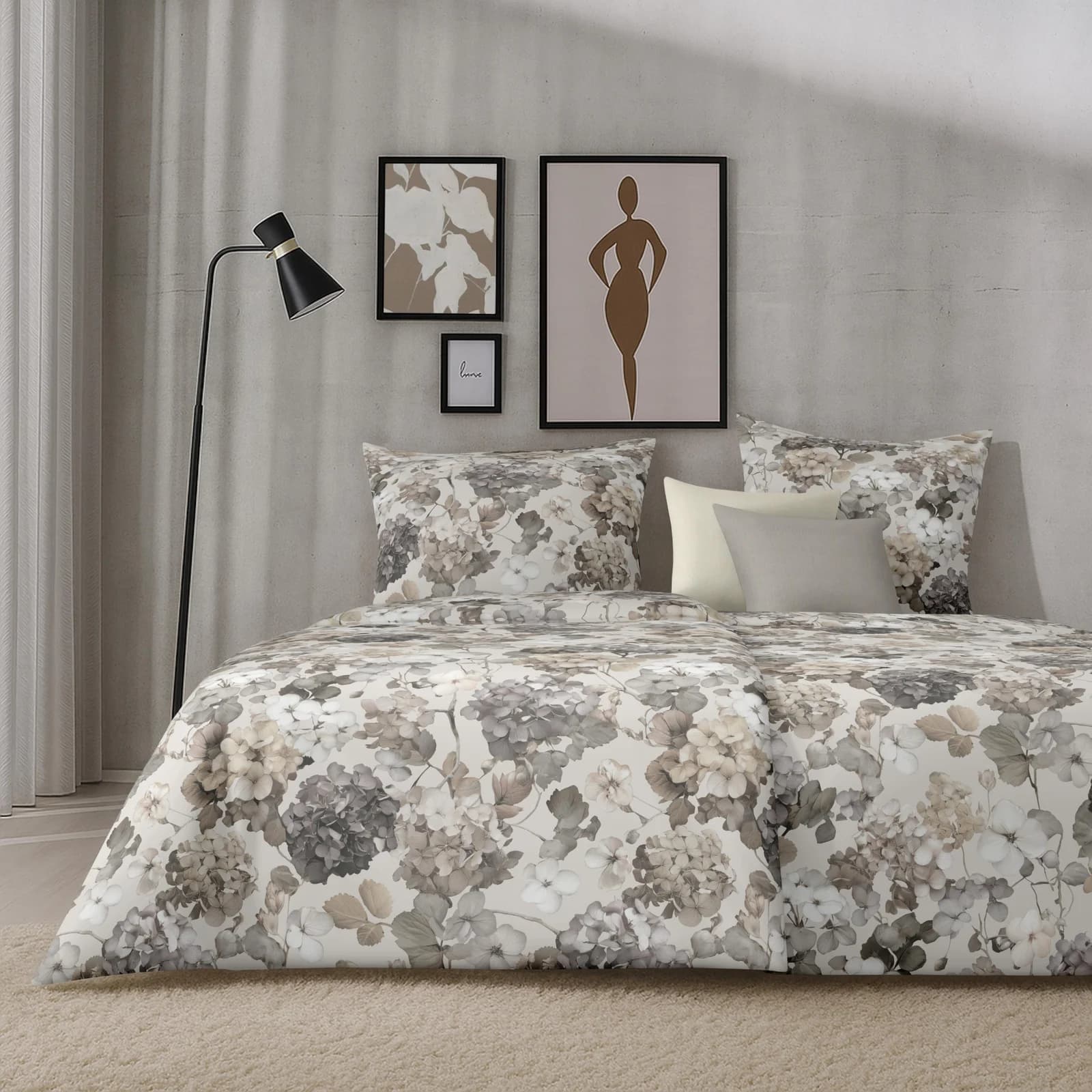 APELT Bettwäsche Lutetia Grau Satin Floral