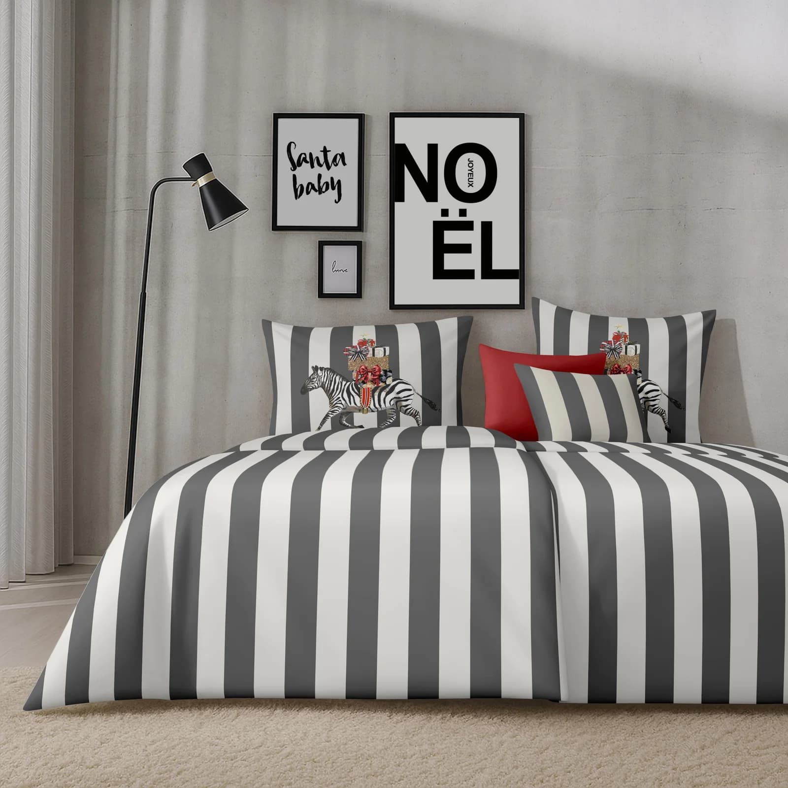 Apelt Bettwäsche-Set Pepe Schwarz/Weiß Satin mit Weihnachtszebra