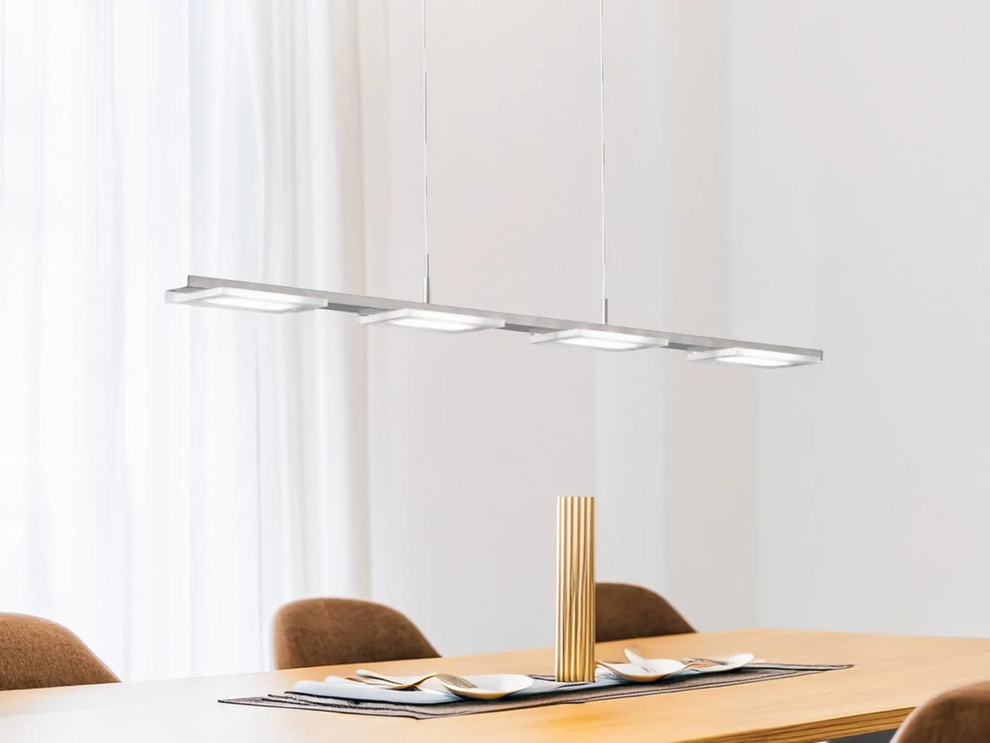 WOFI LED Pendelleuchte Silber matt 4-flammig 87cm Breite