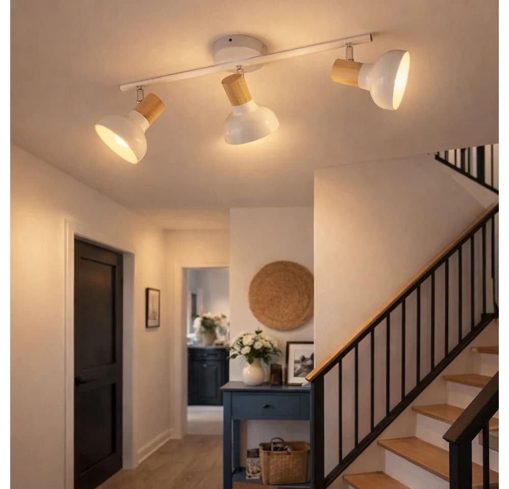 WOFI Deckenleuchte 3-flammig Weiß/Braun Holz Metall - Bild 5