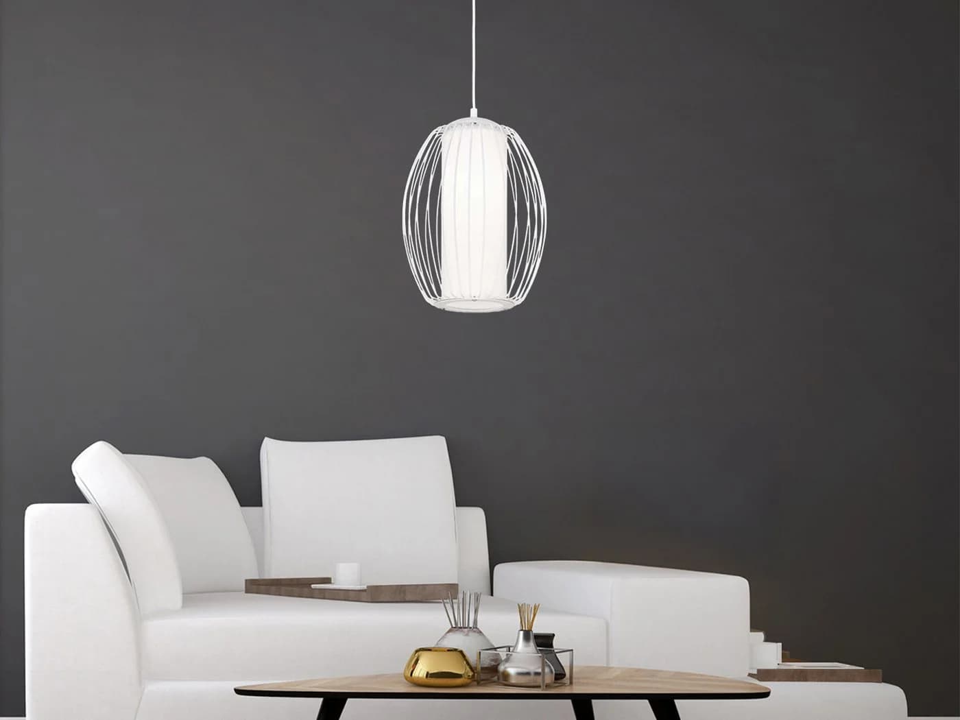 WOFI Pendelleuchte Milchglas Gitter-Lampe 26,5 cm