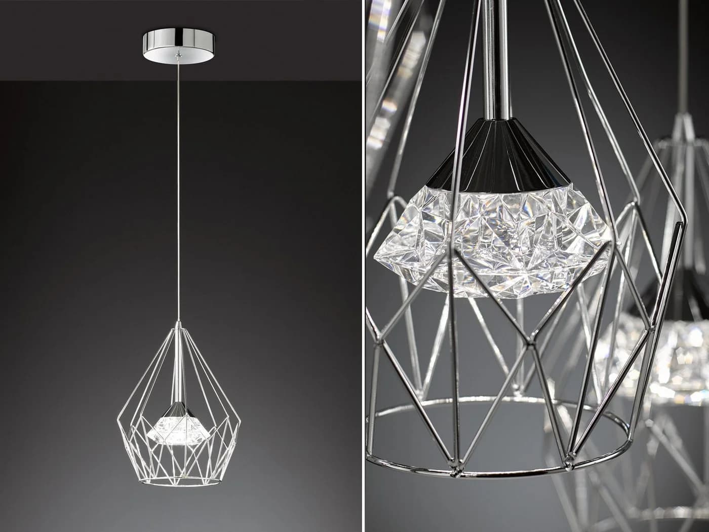 WOFI LED Pendelleuchte Industrie-Design Chrom 25cm