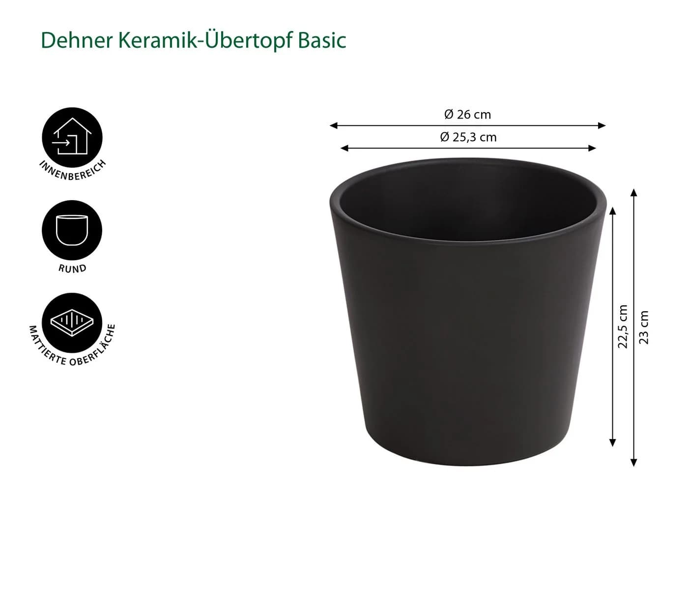 Dehner Übertopf Basic Blumentopf rund Keramik glasiert grau