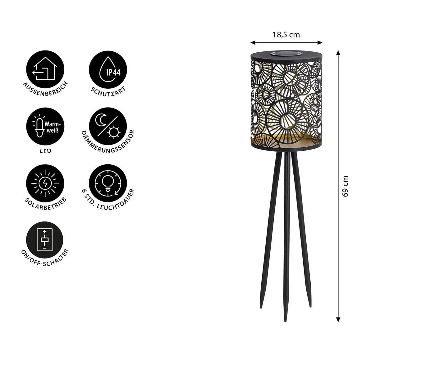 Dehner Solar-Stehleuchte Rabat Warmweiß Metall IP44 - Bild 1