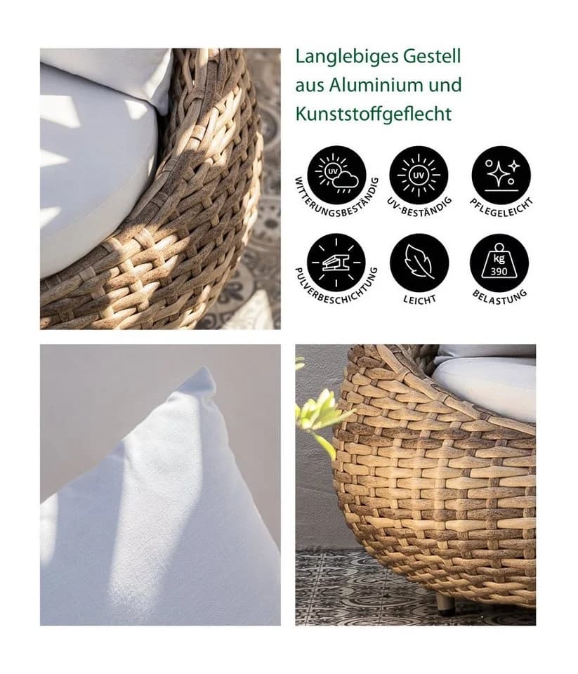 Dehner Gartenlounge-Set Sofa Tulum 3-Sitzer Modern Braun