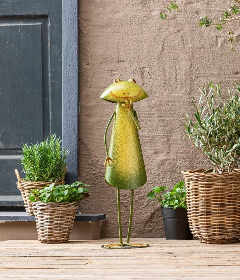 Dehner Gartenfigur Frosch Handbemalt Grün/Gelb Metall