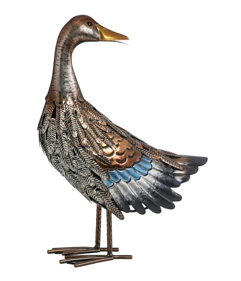 Dehner Gartenfigur Ente Metall Silber/Braun Frostbeständig - Bild 2