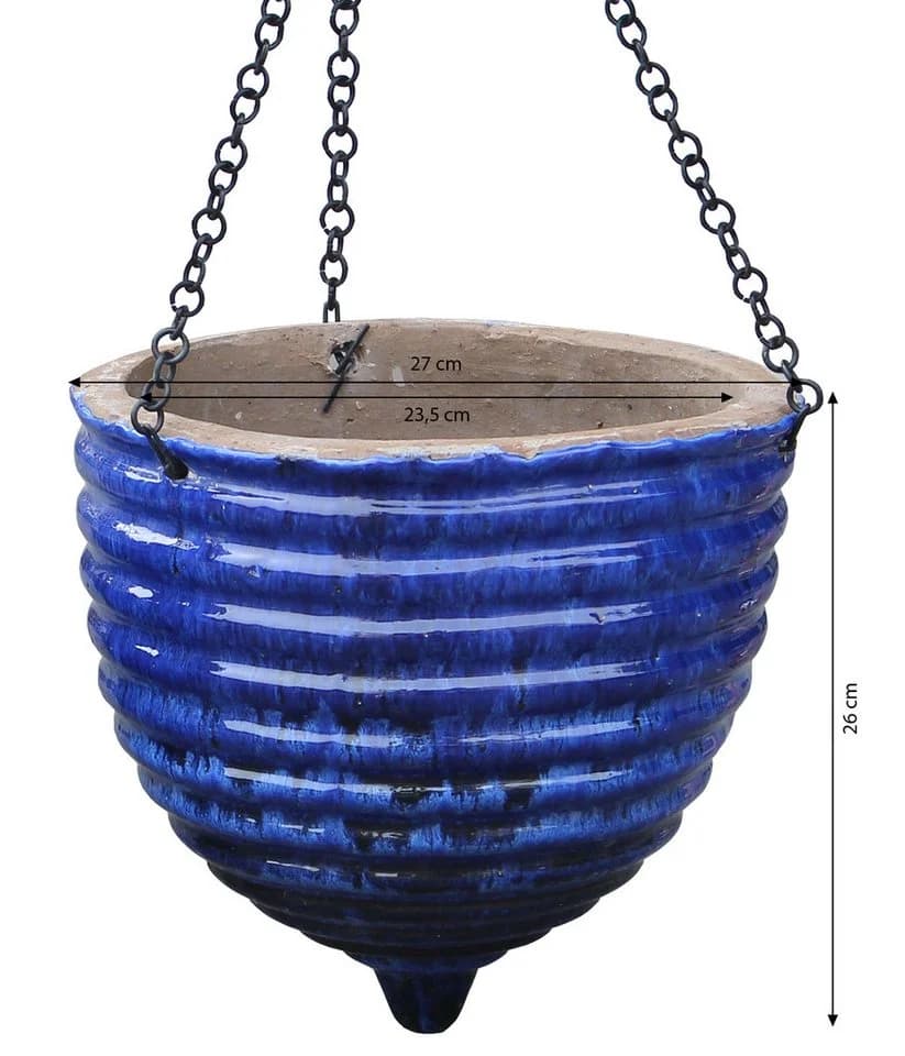Dehner Blumenampel Hängeampel Keramik Blau Konisch - Bild 3