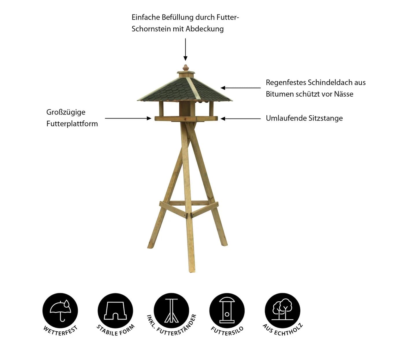 Dehner Vogelhaus Natura Innsbruck mit Ständer und Futtersilo