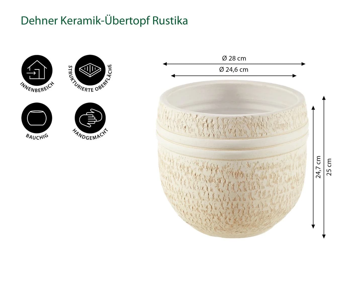 Dehner Übertopf Rustika Keramiktopf Rund Beige