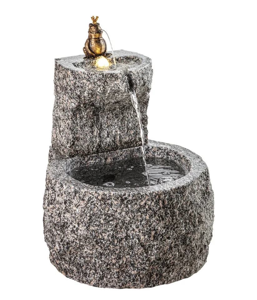 Dehner Gartenbrunnen Froschkönig mit LED, Ø 50 x 55 cm, Granit, Wassersprinkler mit Frosch aus Bronze - Bild 2