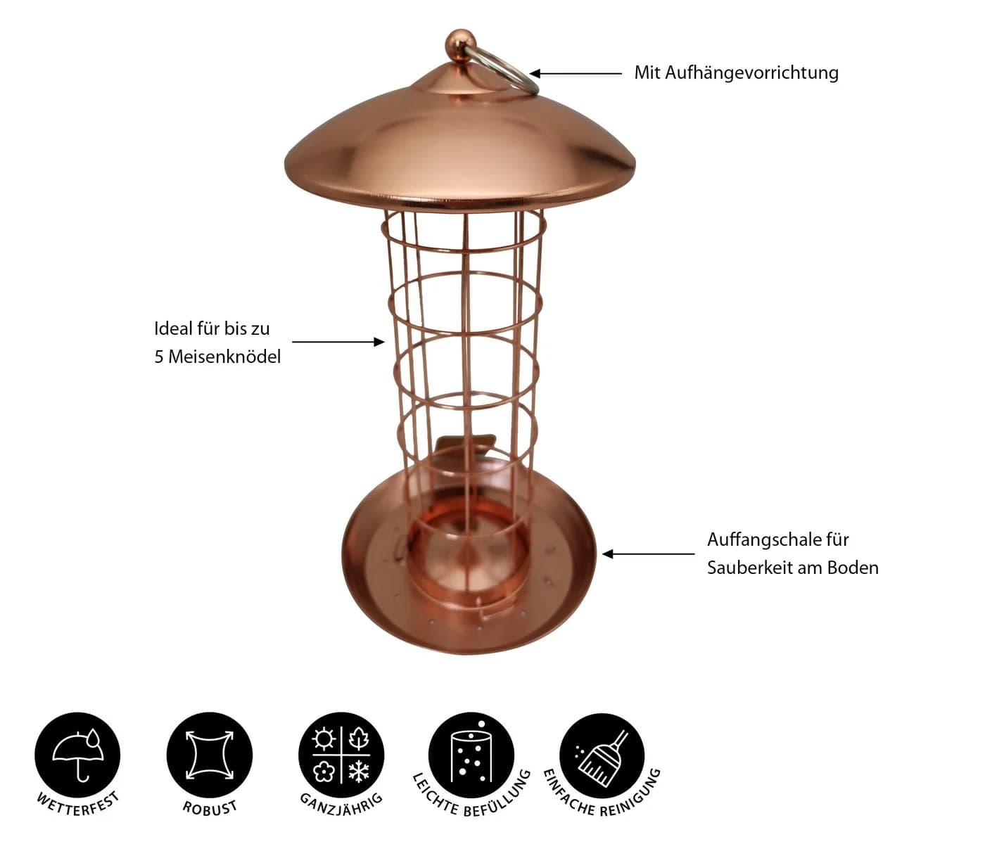 Dehner Meisenknödel Futtersäule Joelle 16 cm Kupfer Metall