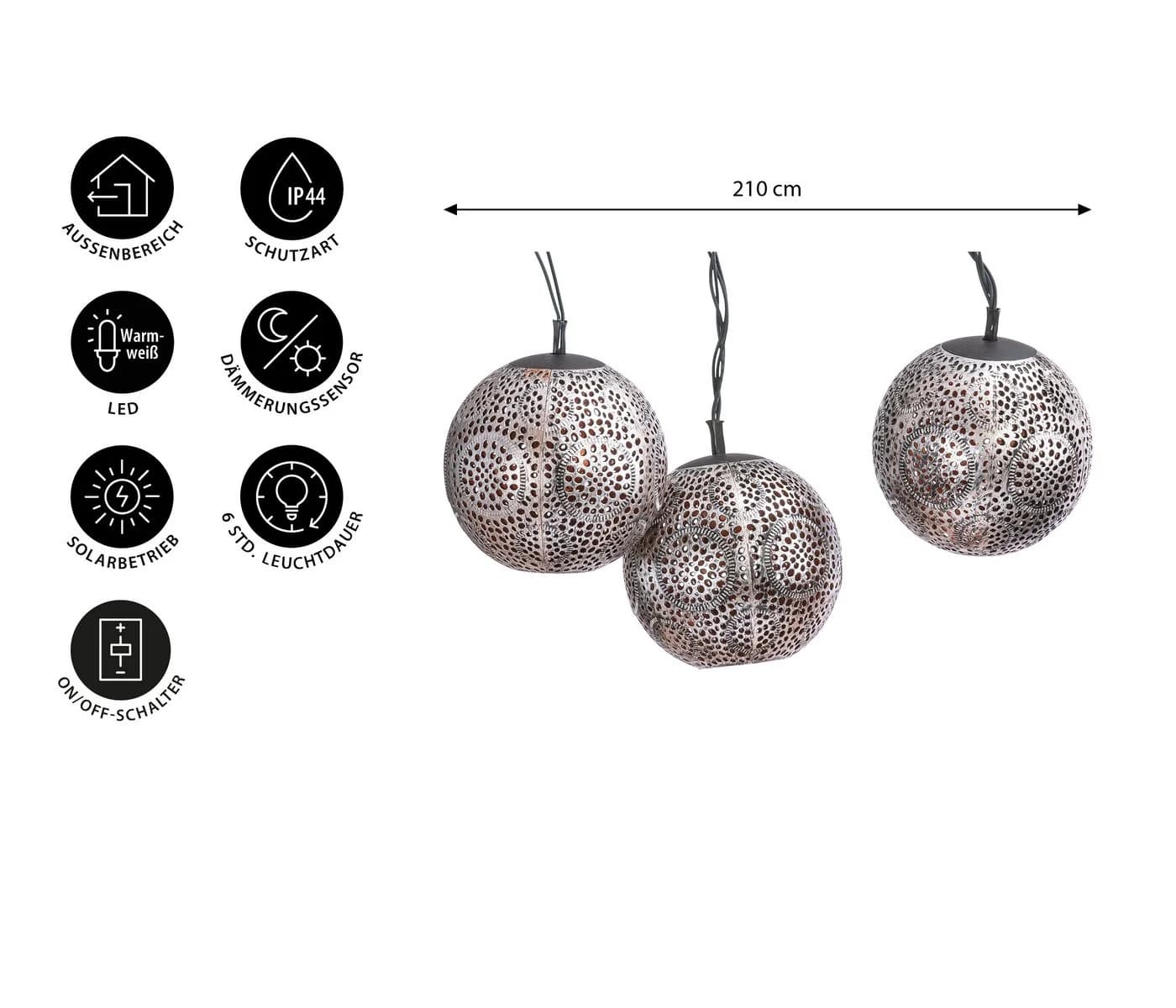 Dehner LED Solarleuchte Lichterkette Lucena Silber