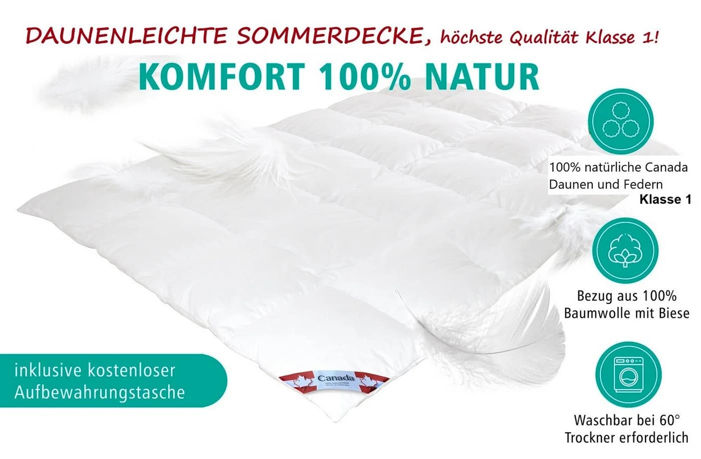 Canada Sommerbettdecke extra light 100% Natur Daunen Feder