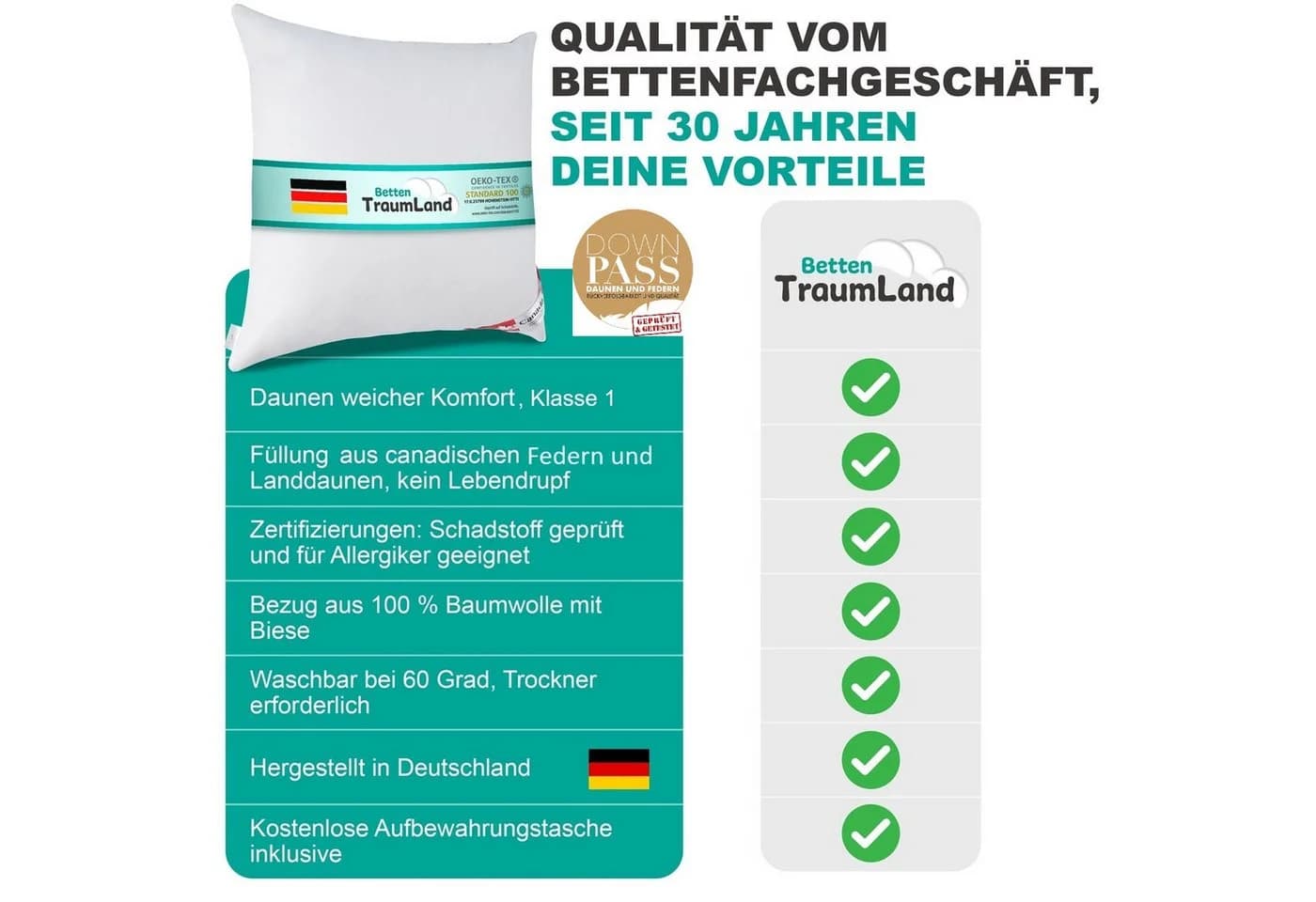 Canada Daunenkissen Classic Night 80x80cm 900g Baumwolle - Bild 3