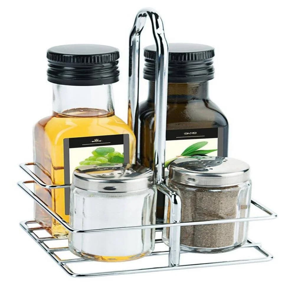 Contacto Menage-Set Öl/Essig/Salz/Pfeffer mit Glasflaschen
