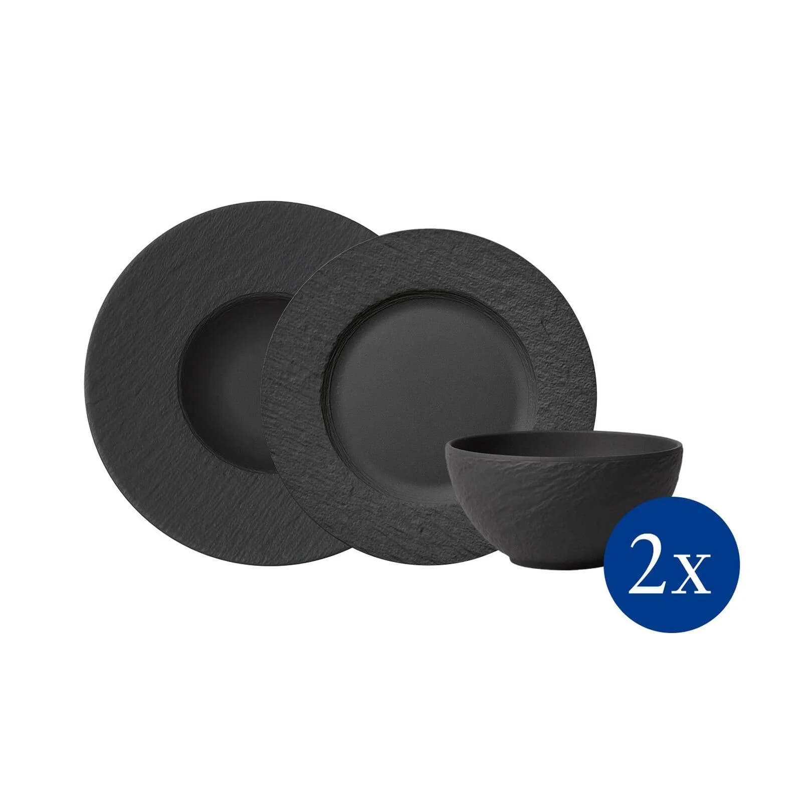 Villeroy & Boch Geschirr-Set Manufacture Rock Schwarz 6-tlg. Fine China-Porzellan