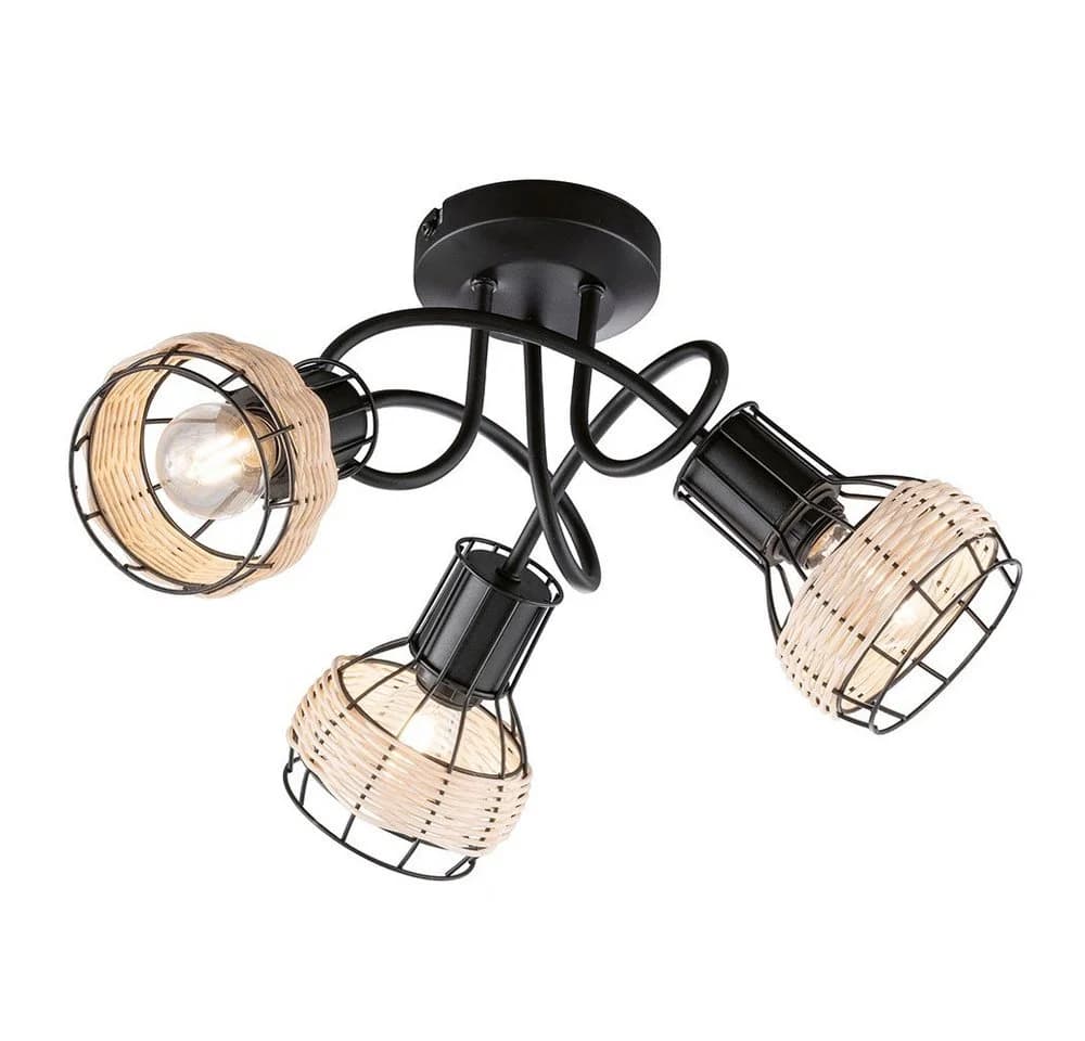 FISCHER & HONSEL Deckenleuchte Rattan Gitter schwarz