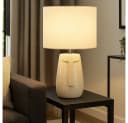 FISCHER & HONSEL Tischleuchte Keramik Stoffschirm weiß beige E14 Bild 4