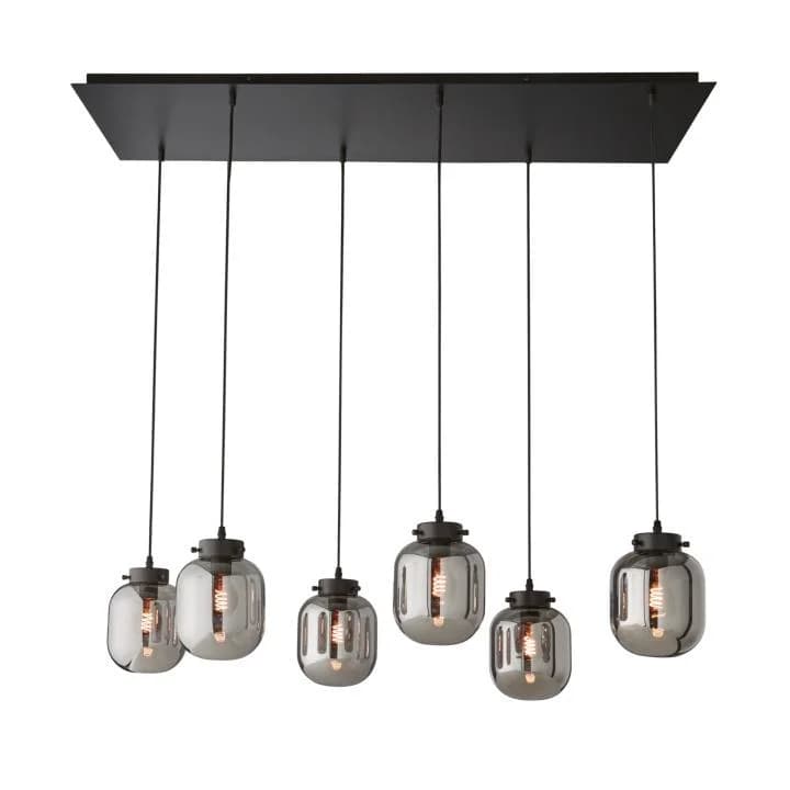 Fischer & Honsel Pendelleuchte REGI 6x E27 Metall Schwarz Glas