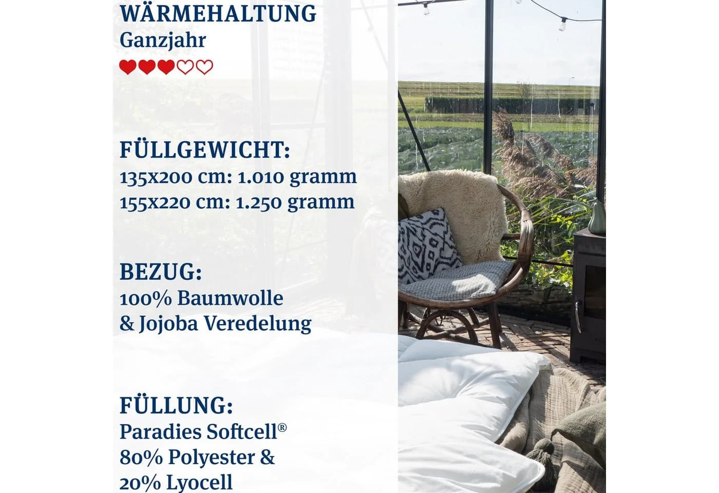Paradies Kunstfaserbettdecke Avera mit Lyocell, 155x220 cm, Weiß - Bild 3