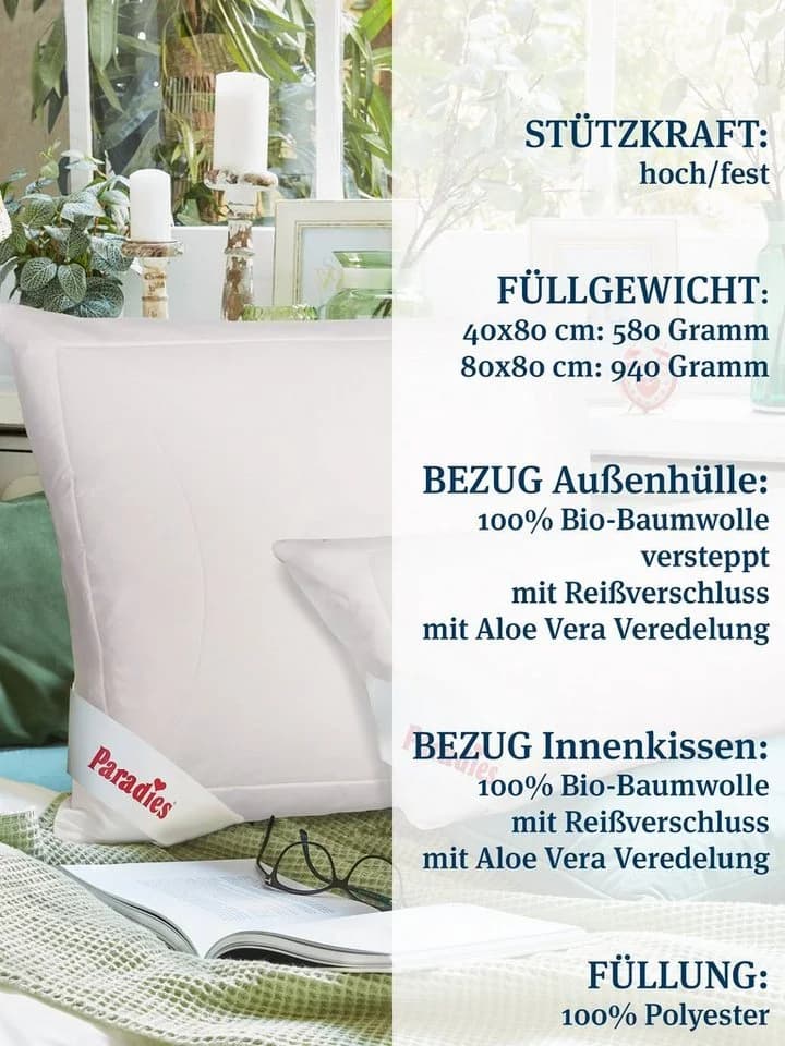 Paradies Kopfkissen Softy Top Duett Plus Bio 100% Baumwolle Polyester