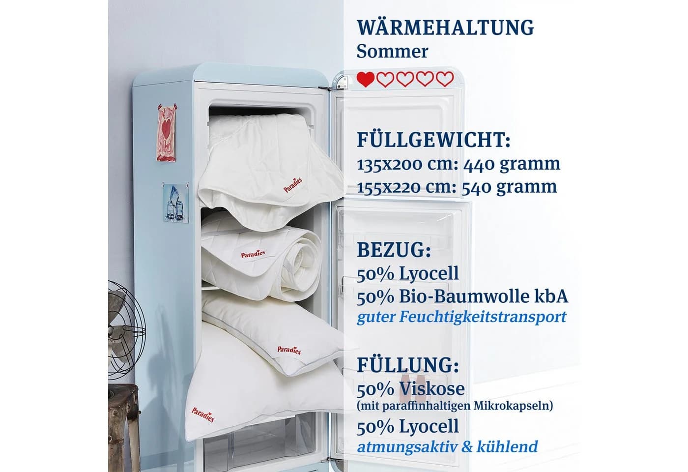 Paradies Sommerbettdecke Cool Dream Bio Kühlend Temperaturregulierend