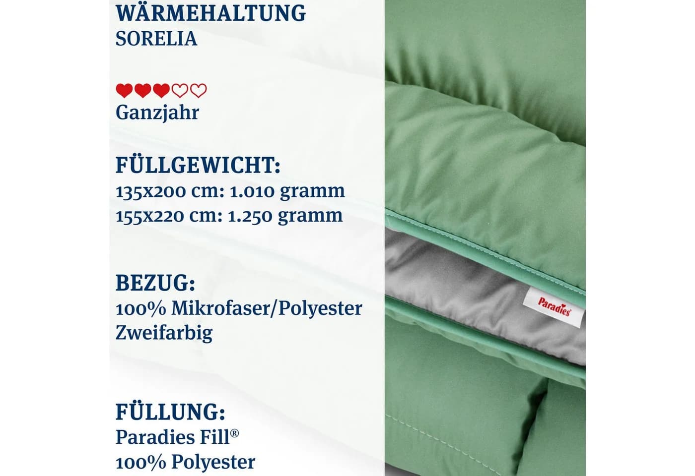 Paradies Microfaserbettdecke Sorelia Ganzjahresdecke Grau/Grün