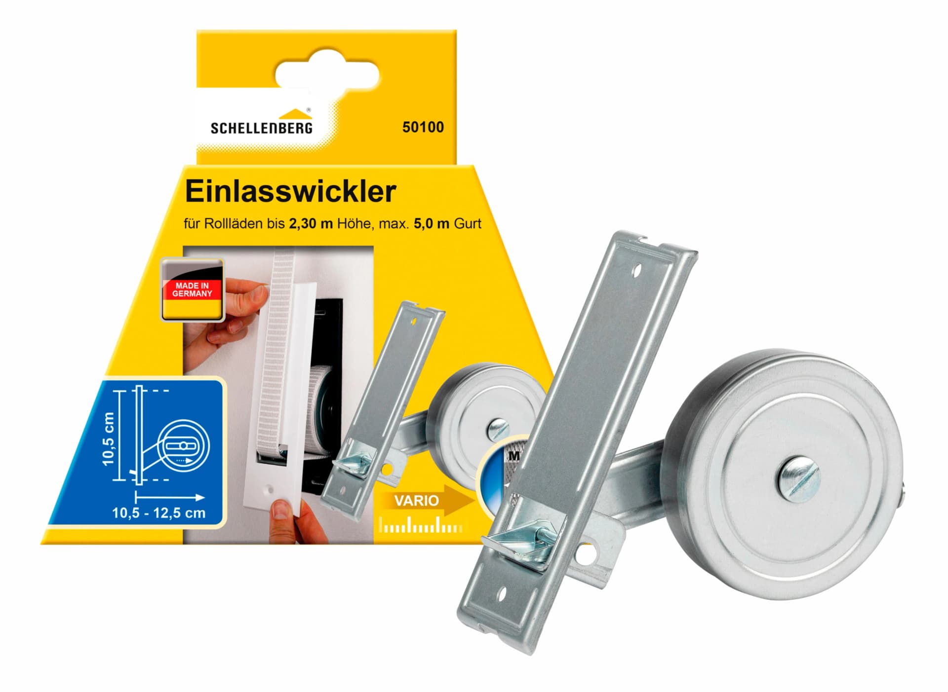 Schellenberg Einlass-Gurtwickler für Rollladensystem Maxi, Unterputz-Montage, Silber