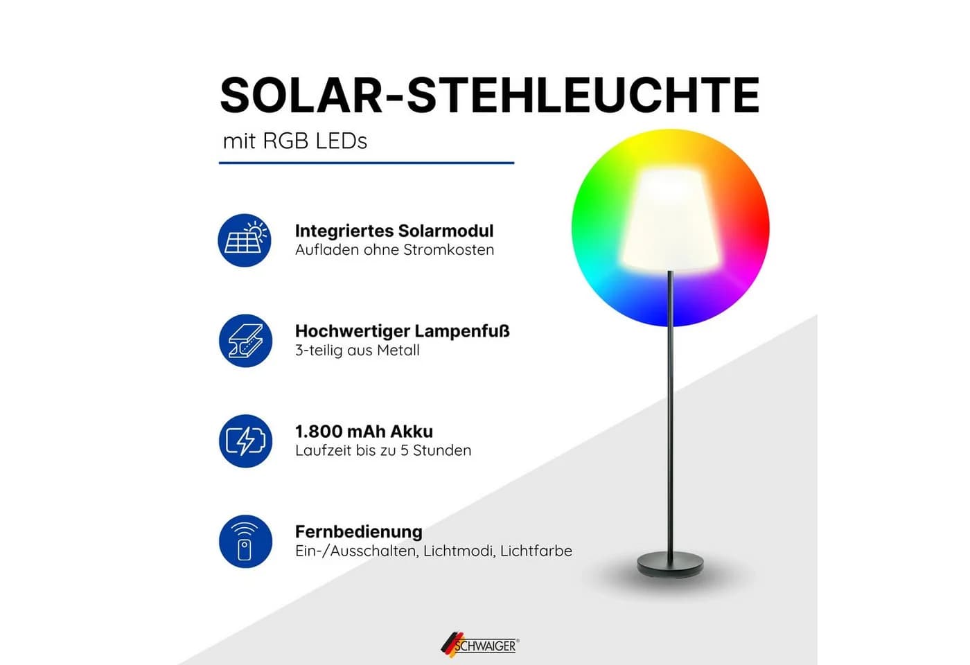 Schwaiger LED Außen-Stehlampe 658262 mit Solarmodul & RGB-Farbwechsel - Bild 3