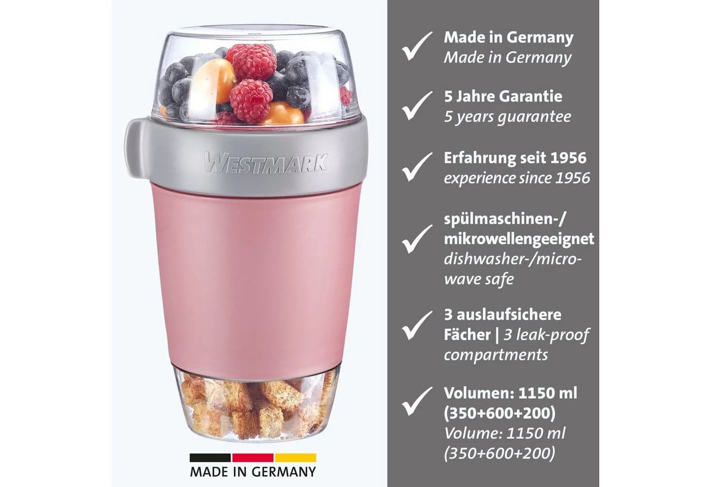 WESTMARK Lunchpot 1150ml Rosa 3-teilig