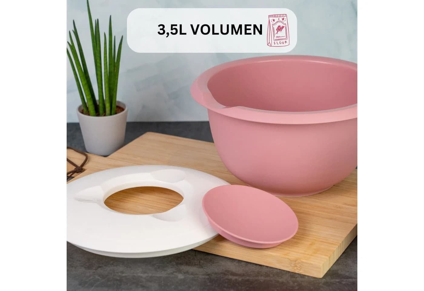 WESTMARK Rührschüssel mit zweigeteiltem Deckel 2,5 l Rosa/Weiß - Bild 5