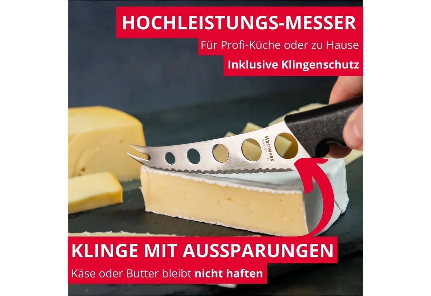 WESTMARK Profi-Käsemesser mit Aussparungen Schwarz/Silber