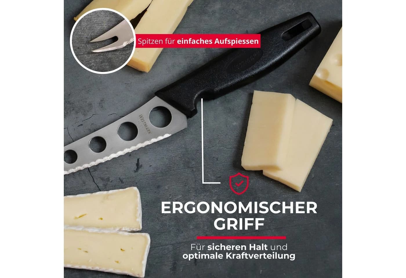 WESTMARK Profi-Käsemesser mit Aussparungen Schwarz/Silber - Bild 3