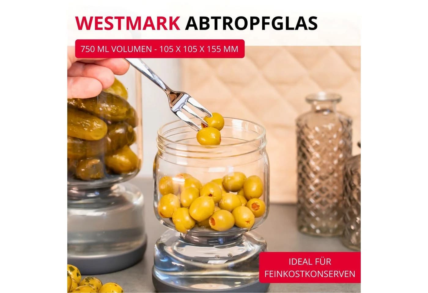 WESTMARK Abtropfglas mit Sieb 750 ml Borosilikatglas