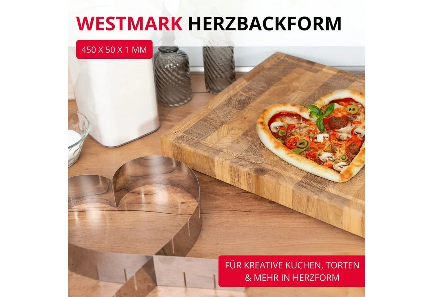 WESTMARK Herzbackform Verstellbar Ohne Boden Edelstahl Silber