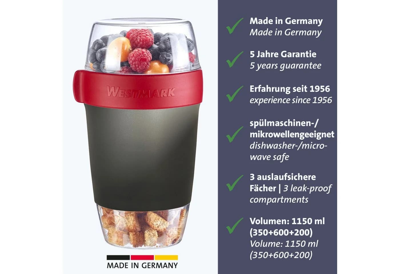 WESTMARK Mehrwegbecher Lunchpot Kunststoff 3 Fächer BPA-frei