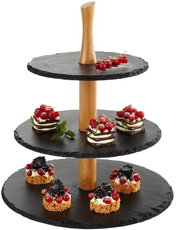 APS 3-stufige Etagere aus Massivholz und Naturschiefer