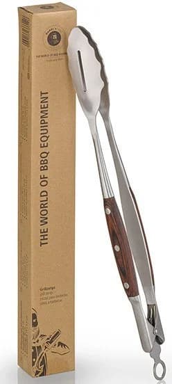 Buddy's BBQ Grillzange Edelstahl Holzoptik silber