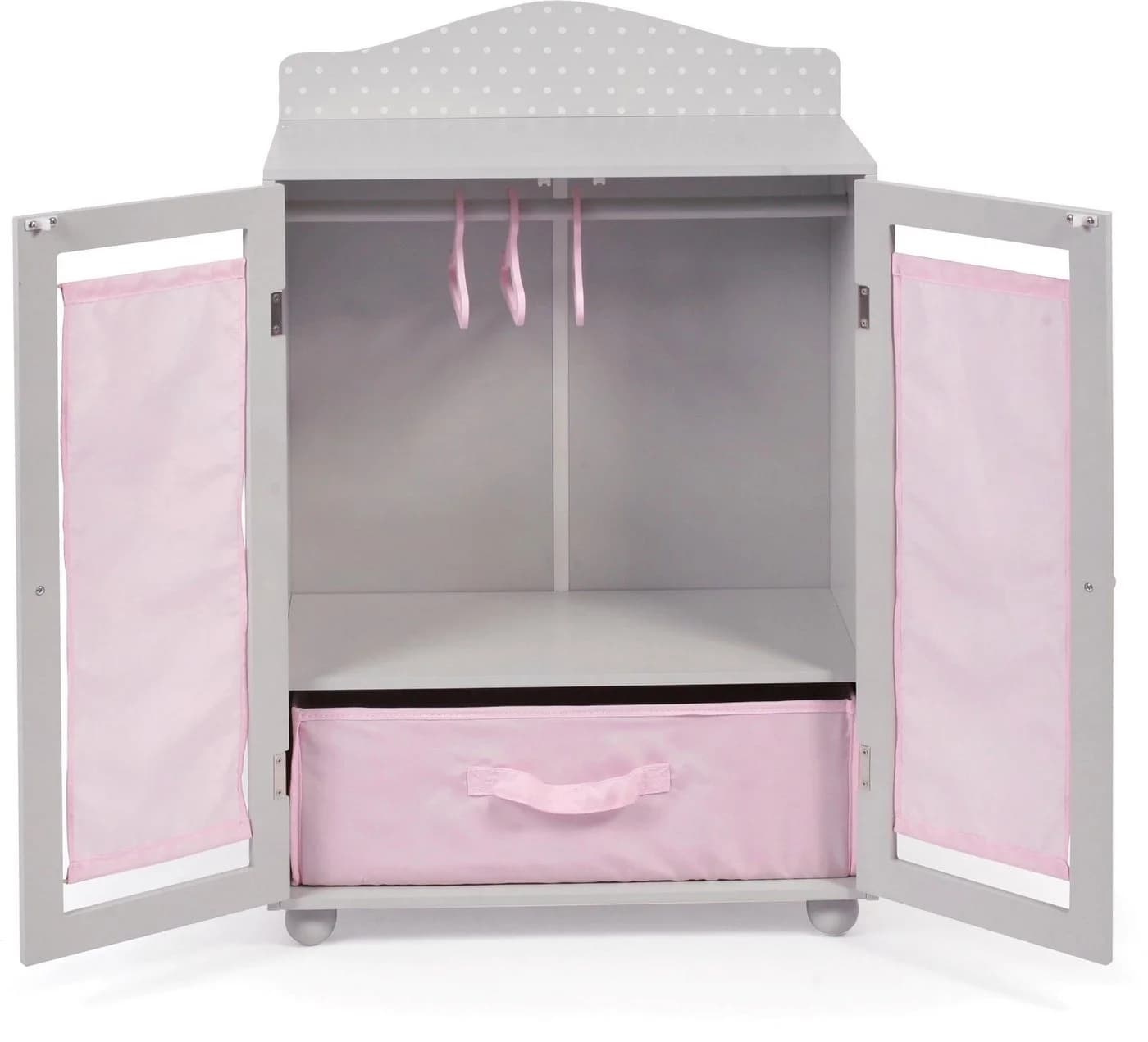 CHIC2000 Puppenkleiderschrank Puntos Grau mit Kleiderstange und Box