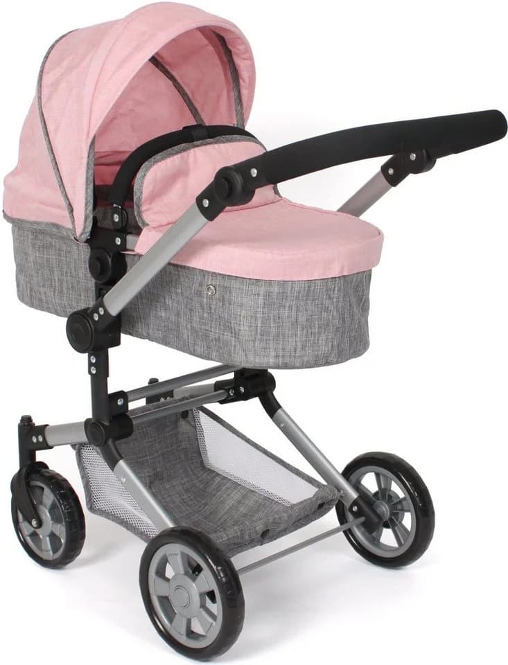 CHIC2000 Kombi-Puppenwagen Linus Grau-Rosa Set mit Babywanne und Autositz