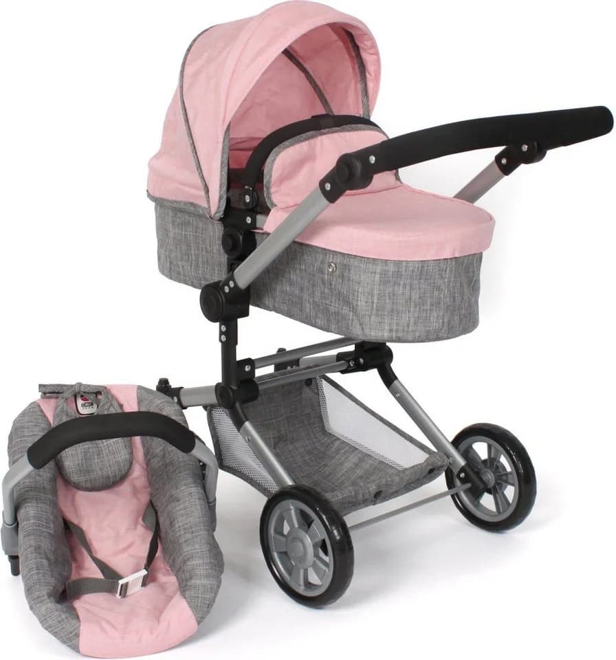 CHIC2000 Kombi-Puppenwagen Linus Grau-Rosa Set mit Babywanne und Autositz - Bild 2