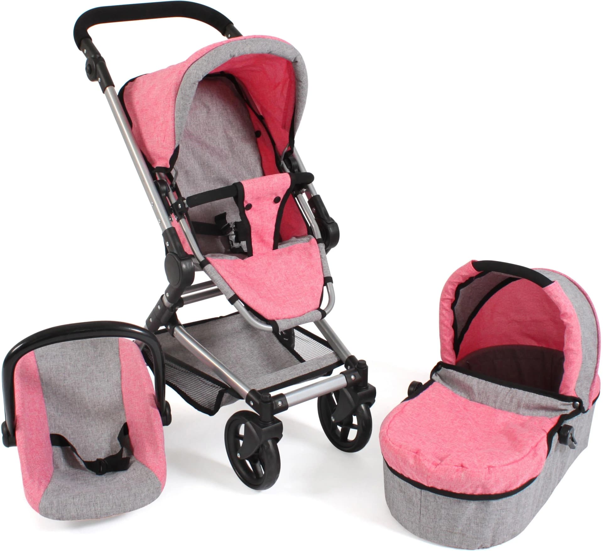 CHIC2000 Kombi-Puppenwagen Fides 3in1 Rosa mit Babywanne, Sportsitz und Autositz