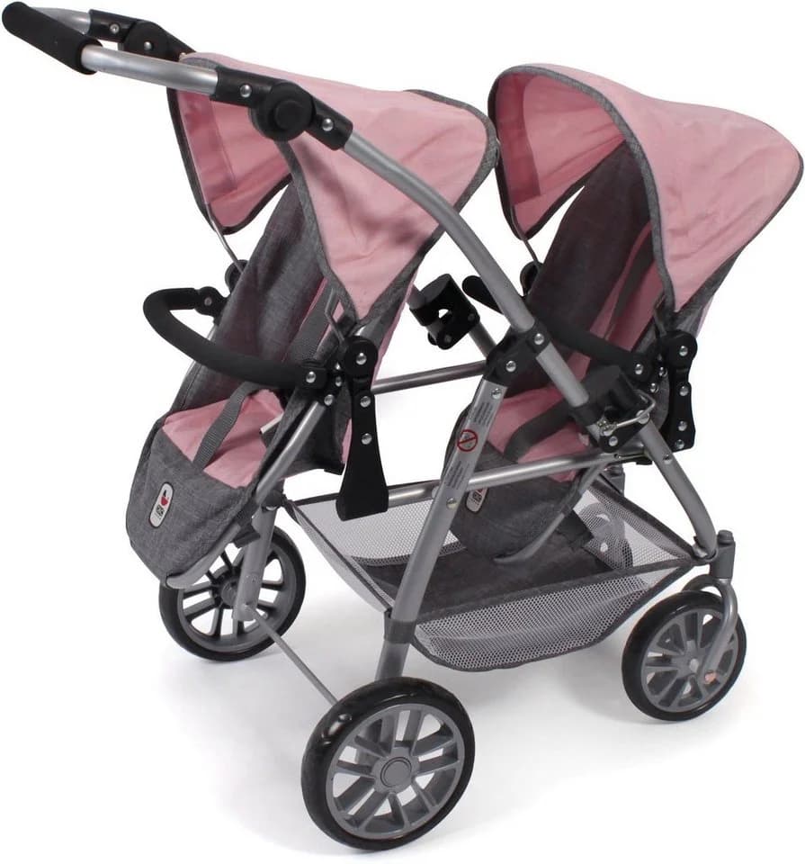 CHIC2000 Puppen-Zwillingsbuggy Vario Grau-Rosa